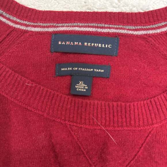 Banana Republic Men's Wool Red Crew Neck Long Sleeve Sweater, XL - Picture 2 of 6